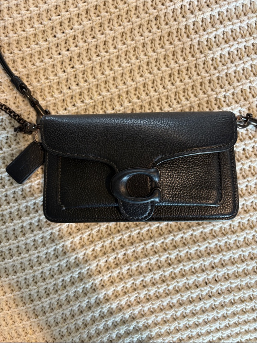 Coach Black Pebbled Leather Shoulder Bag with Signature 'C' Accent